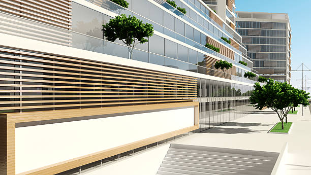 Residential and Office Building Development. City. 3D Render. Architecture Abstract. stock photo