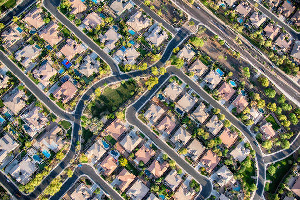 Residential Development Aerial Aerial view looking directly down on homes in a planned exclusive residential community in the Scottsdale area of Arizona. suburb stock pictures, royalty-free photos & images