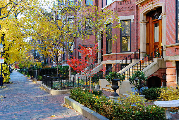 Residential street in Back Bay, Boston in Autumn stock photo