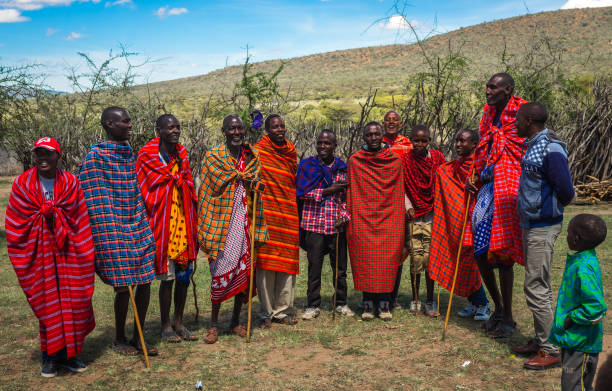 Residents of Masai village, Kenia stock photo