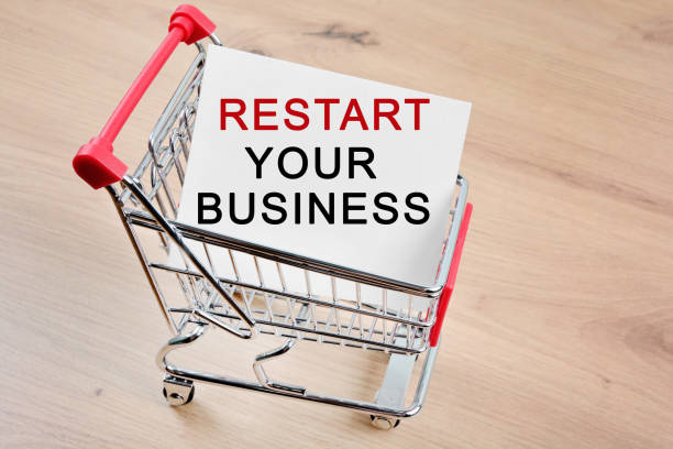 Restart your business words on paper stock photo