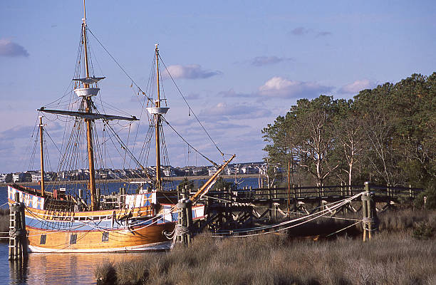 Restored ship Susan Constant at dock Jamestown Settlement Williamsburg Virginia stock photo