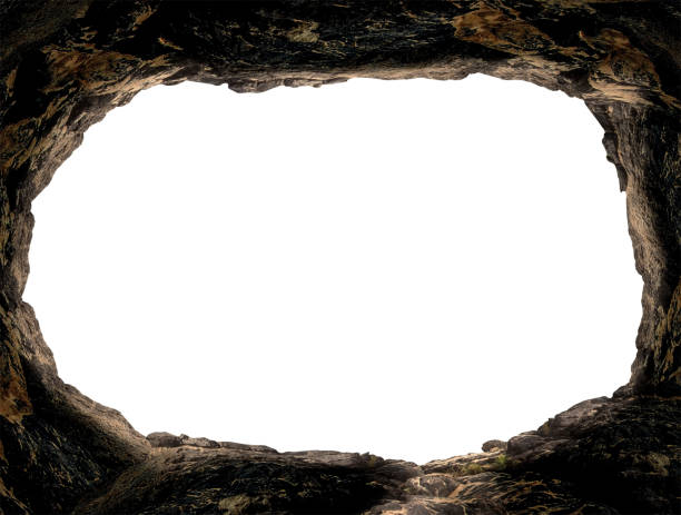 Resurrection of Jesus Christ concept Empty tomb stone isolated on white background cave stock pictures, royalty-free photos & images