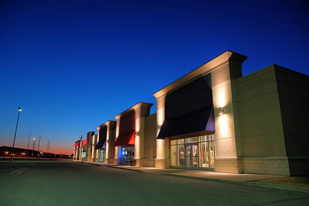 Retail Store Building Exteriors at Night stock photo
