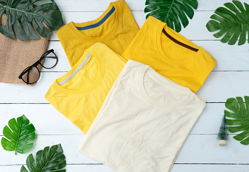 Download Retro Fold Yellow Cotton Tshirt Clothes Colorful Mock Up ...