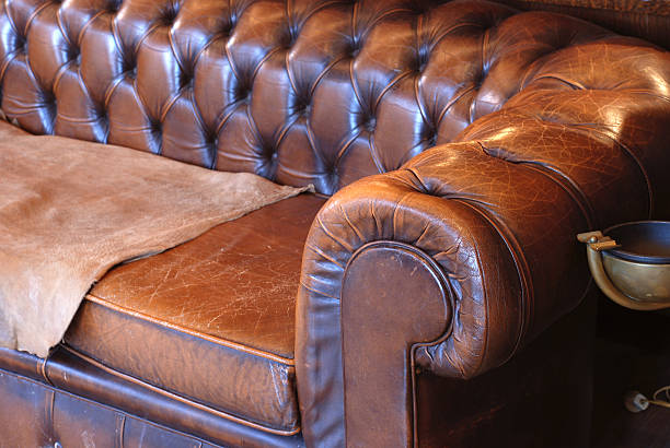 Retro leather sofa stock photo