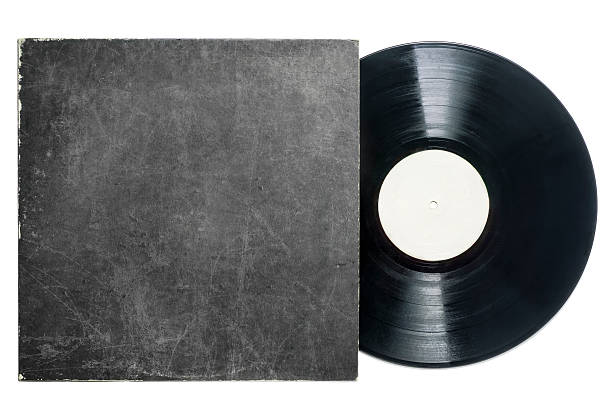 Retro LP vinyl record with sleeve Old vinyl long play record with a blank label and a cardboard album cover with a scratched,grungy texture with room for copy. book cover stock pictures, royalty-free photos & images