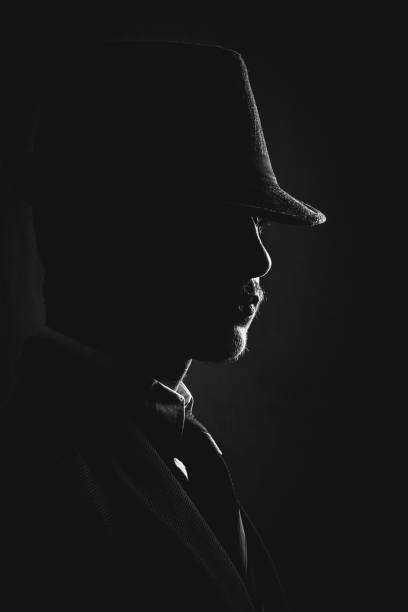 Retro man in hat wears suit and tie Retro man in hat wears suit and tie, black and white. Noir style. fine art portrait stock pictures, royalty-free photos & images