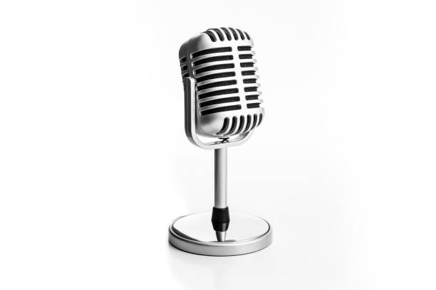 retro microfoon geïsoleerd op witte achtergrond - microphone stockfoto's en -beelden