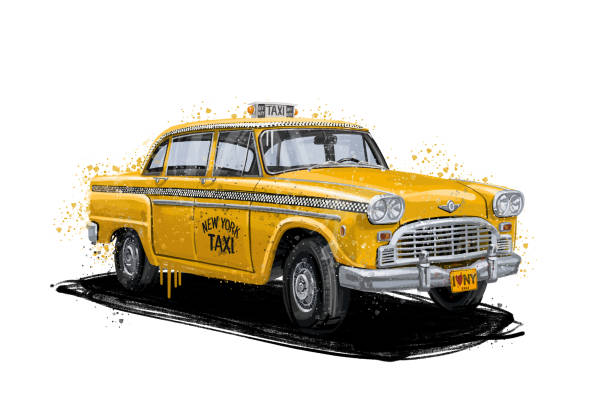 NYC Yellow Taxi aus Metall mit Rahmen 27 cm Oldtimer Nostalgie Blech