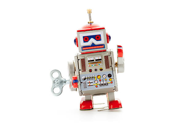 Retro tin toy walker robot stock photo