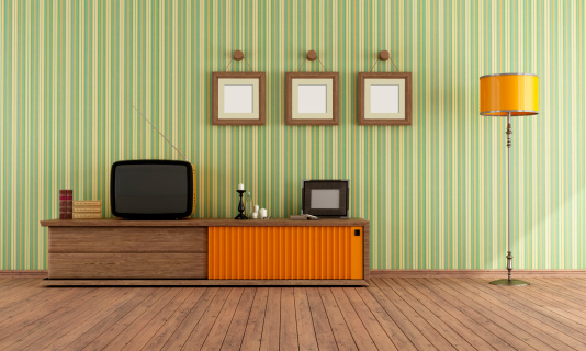 Vintage living room with retro  TV - rendering
