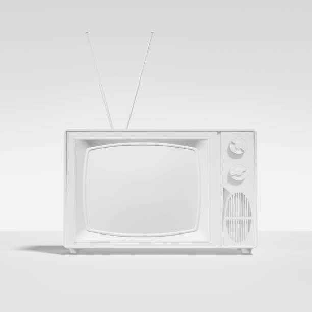 retro tv set. Abstract Image of White Painted Vintage Television, Isolated Against White stock photo