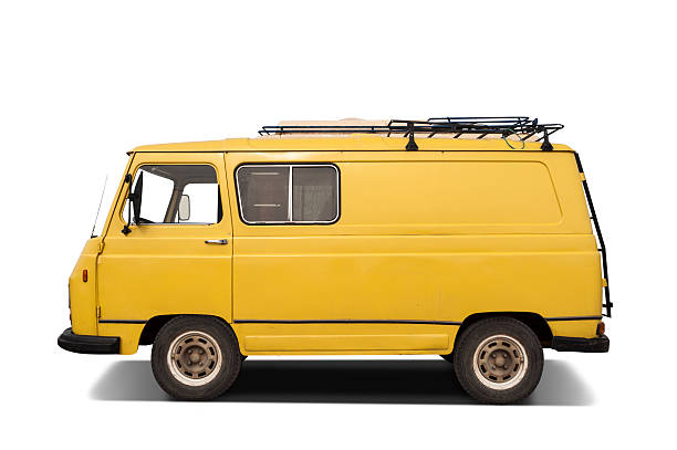 Retro yellow van isolated on a white background stock photo