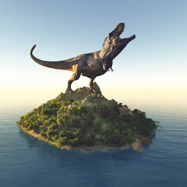 T rex standing on a island . Jurassic world concept . This is a 3d render illustration.  jurassic world stock pictures, royalty-free photos & images