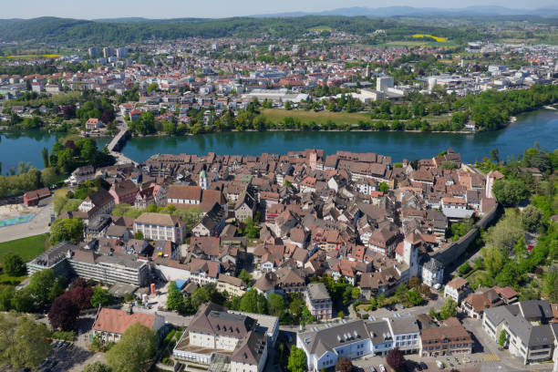 Rheinfelden Aerial view of Rheinfelden (Switzerland + Germany) aargau canton stock pictures, royalty-free photos & images