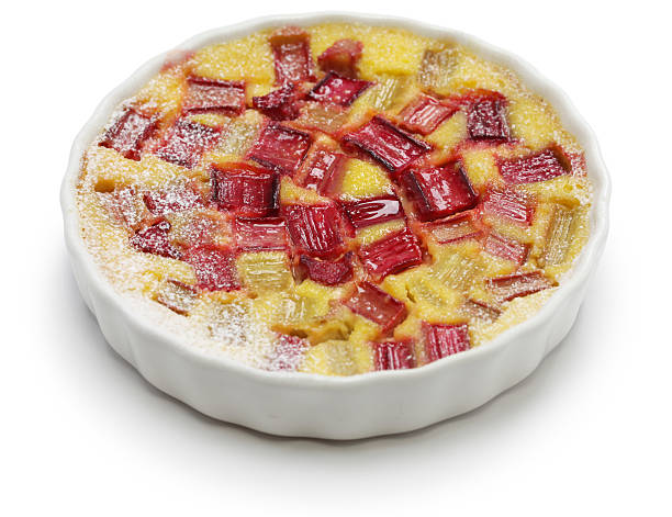 rhubarb pudding cake - rabarber on white bildbanksfoton och bilder