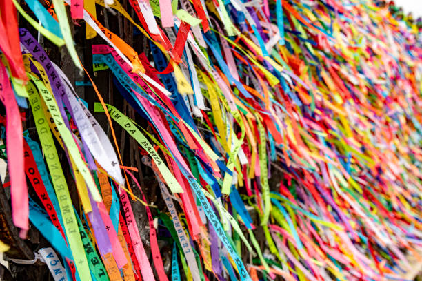 Ribbons of Our Lord of Bonfim da Bahia Tapes of Our Lord of Bonfim of Bahia, the best known symbol of the city of Salvador and the classes of the Bonfim church by the faithful northeast stock pictures, royalty-free photos & images