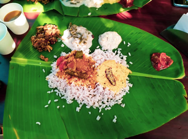 Rice Sambar Rasam pickle - South Indian Food stock photo