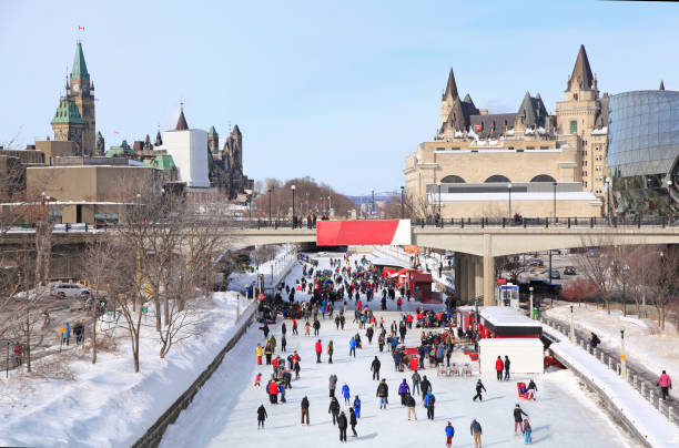 Rideau Canal Ice Skating Rink in winter, Ottawa stock photo