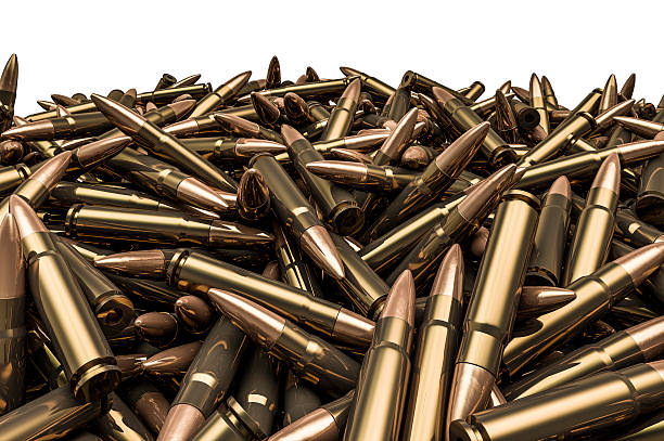 Rifle bullets pile 3D render of hundreds of rifle bullets ammunition stock pictures, royalty-free photos & images
