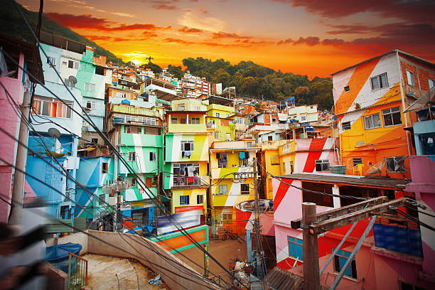 Rio de Janeiro downtown and favela stock photo