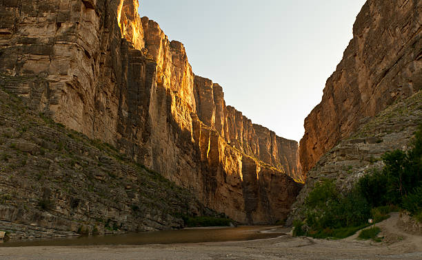 Rio Grande river and canyon walls in Texas stock photo