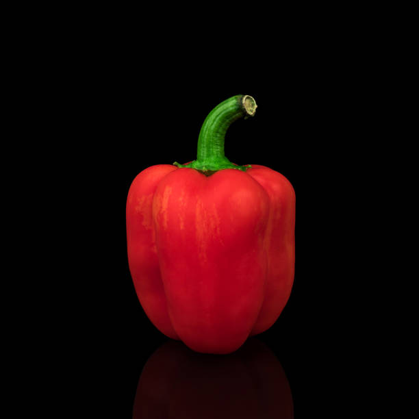 ripe fresh sweet pepper, on a black background with reflection stock photo