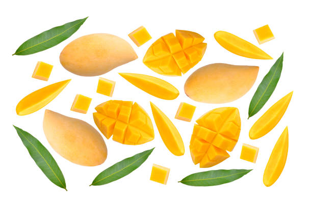 ripe mango on white background stock photo