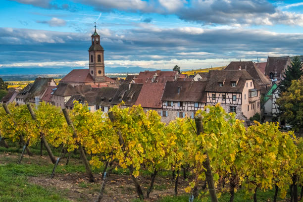 Riquewihr (Reichenweier) a wine-making village in the Haut-Rhin department, Alsace, France. stock photo