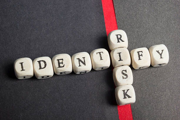 Risk indentify crossword blocks on table. Top view stock photo