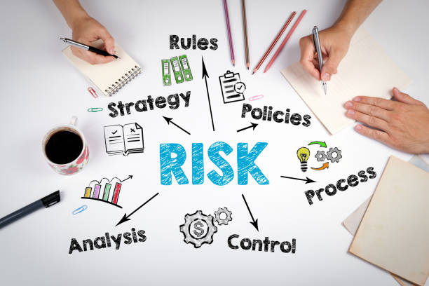 Risk management concept. The meeting at the white office table stock photo