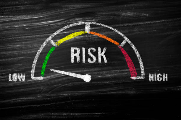 Risk Meter Risk Meter on blackboard risk stock pictures, royalty-free photos & images