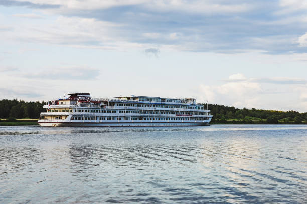 River cruise liner floating stock photo