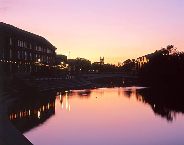 River Derwent at dusk, Derby, England. stock photo