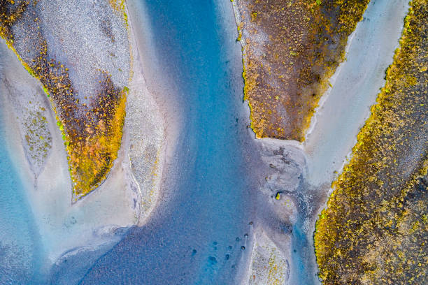 River in Iceland, Directly Above View stock photo