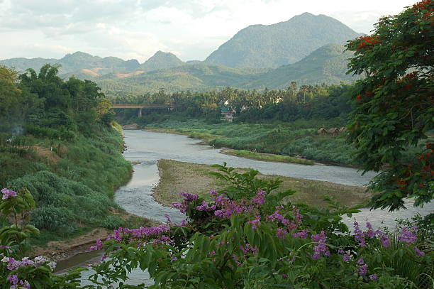 River Nam Khan and a beautiful landscape, Luang Prabang, Laos stock photo