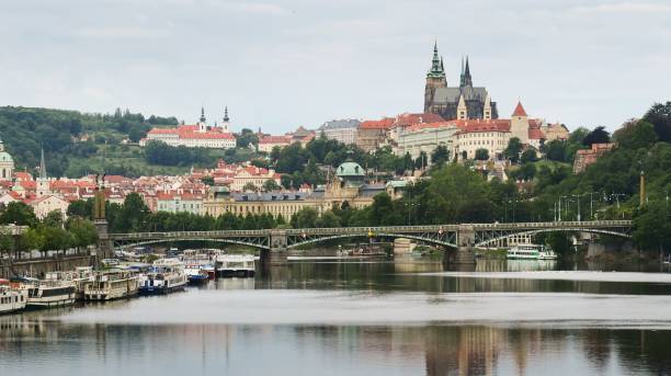 river Vltava, Loreta and Prague Castle in Prague in the Czech Republic stock photo