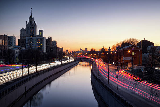 River Yauza flowing through historical center of Moscow stock photo