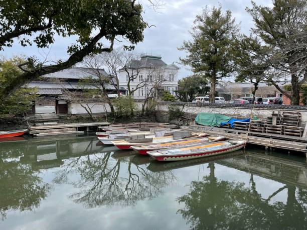 Rivers and boats flowing through Yanagawa City stock photo