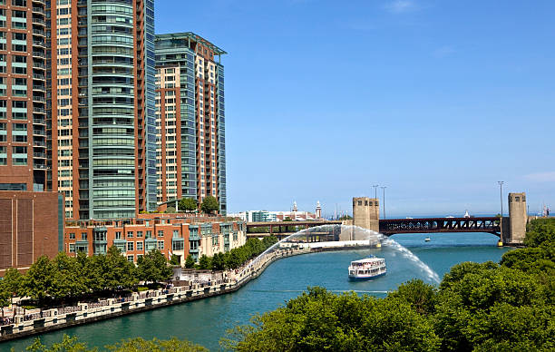 Riverwalk along the Chicago River stock photo