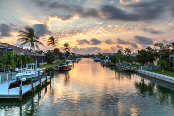 Riverway that leads to the ocean on Marco Island stock photo