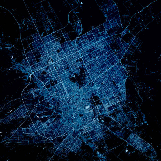 riad saudi-arabien 3d render karte blau top ansicht mai 2019 - stadtplan stock-fotos und bilder