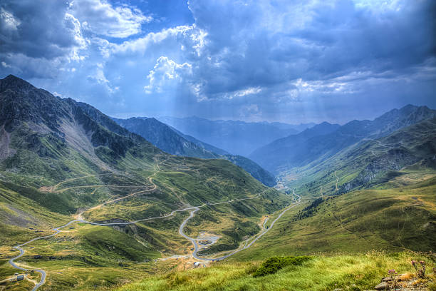 Road in Pyrenees Mountains stock photo