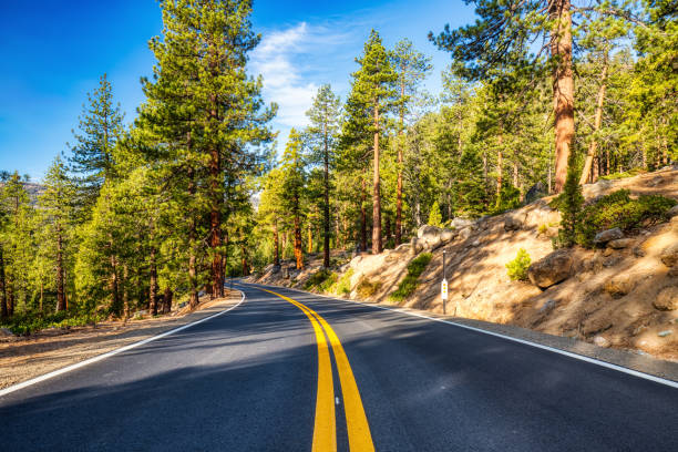 Road in the Yosemite National Park during a Sunny Day, California, USA stock photo