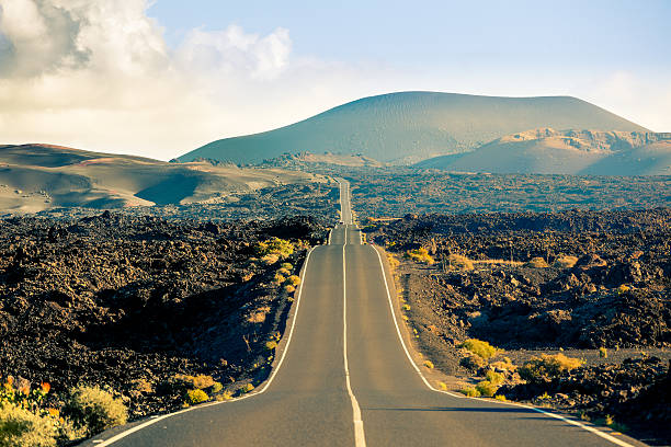 Road in Timanfaya National Park, Canary islands stock photo