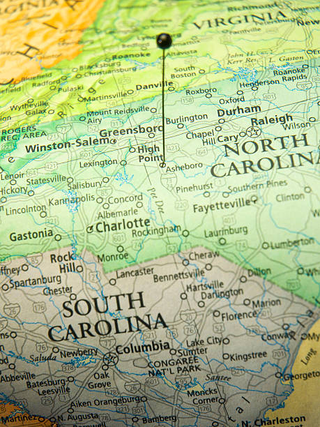 Road Map Of High Point North Carolina And State Borders Macro Road Map Of High Point North Carolina And State Borders of south carolina and virginia north carolina us state photos stock pictures, royalty-free photos & images