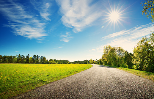Road Panorama On Sunny Spring Day Stock Photo - Download Image Now - iStock