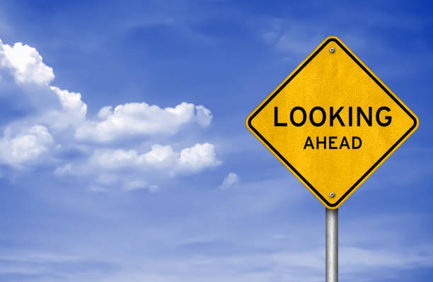 Road sign message - Looking Ahead stock photo
