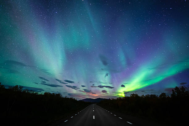 Road to Northern Lights stock photo